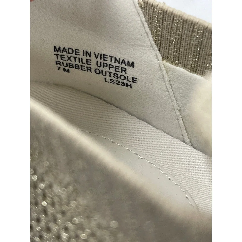 Michael Kors Bodie Womens‎ 7 M Gold Metallic Knit Slip On Sneaker Logo Excellent